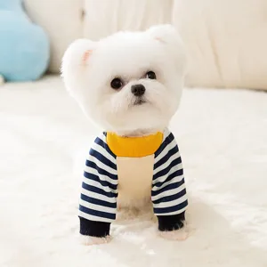 Sudadera linda de otoño invierno para perro a rayas, ropa cálida de forro polar para perros pequeños.
