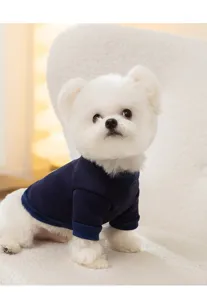 Cozy dark blue pet sweatshirt for small dogs and cats, autumn and winter warm two-legged apparel.