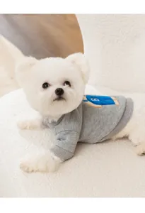 Cute grey dog sweatshirt with bear patch warm winter pet clothes for small dogs and cats