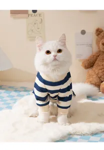 Cute striped four-leg pet loungewear for cats and dogs, thin spring autumn cat clothes.