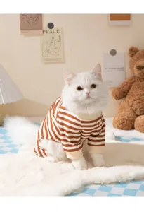 Cute striped four-legged pet jumpsuit for kittens and puppies, cozy spring autumn cat clothes.