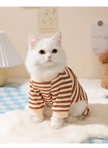 Cute striped four-legged pet cat clothes, soft and comfortable loungewear for kittens and puppies.