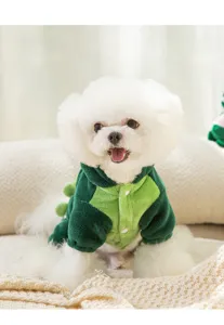 Cozy flannel dinosaur pet costume for cats and small dogs, warm four-leg autumn winter apparel.