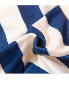 Blue and white striped pet clothing fabric detail, soft and comfortable for spring autumn.