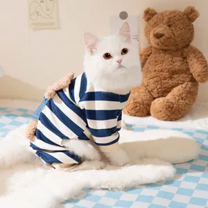 Cute striped four-leg pet jumpsuit for cats and small dogs, comfortable spring autumn cat clothes