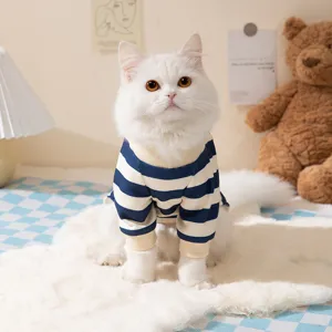 Cute striped pet cat clothes breathable four-leg sweater cozy apparel for kitten spring autumn