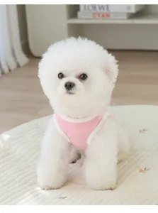 Breathable pink mesh dog harness vest for small dogs and cats, comfortable summer pet clothes.