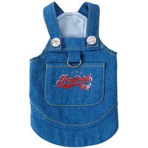 Cute denim pet overall dress for small dogs and cats, stylish pocket design with ring.
