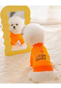 Cute orange pet dog hoodie with traction ring warm autumn winter small dog clothes