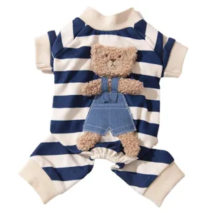 Schattige beer gestreepte vierbenige huisdier jumpsuit honden kleding herfst winter katten kleding