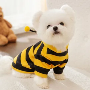 Carina felpa ape per cane gatto inverno vestiti caldi giallo nero a righe costume