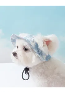 Chapeau de soleil en jean pour animaux, bob d'été mignon pour chat et chien avec cordon réglable.