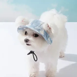 Joli chapeau bob en jean pour chien et chat, protection solaire d'été, mentonnière réglable.
