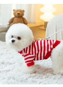 Detalle de sudadera a rayas con correa para perro, ropa de invierno cómoda para gatos.