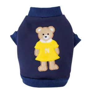 Cute dog sweater winter pet warm clothes navy blue bear embroidery small dogs apparel