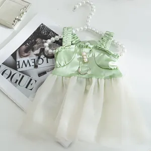Vestido de verano para mascotas tirantes perlas satén verde tul perro gato ropa linda