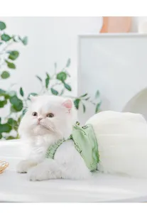 Vestido de verano para mascotas con encaje y anillo de tracción, falda de tul transpirable.