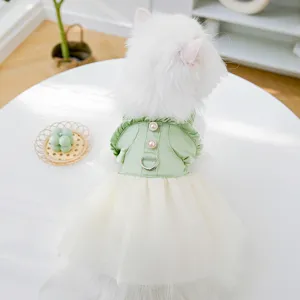 Bonito vestido de verano de encaje para mascotas, faldita transpirable con anilla en D.