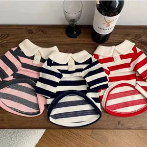 Maglietta da Cane Cucciolo Estiva a Righe Stile Marinaio con Colletto Polo Abbigliamento in Maglia Traspirante per Cani Piccoli e Gatti