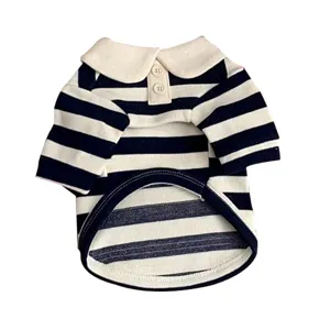 Carina t-shirt a righe per animali con colletto da marinaio, abbigliamento estivo per cani.