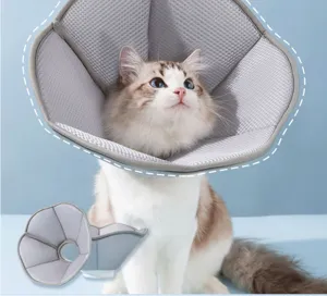 Breathable mesh pet recovery cone detail, soft Elizabethan collar for cats and dogs close up.