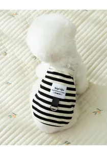 Cute striped pet dog vest summer breathable cat clothes with traction ring details.