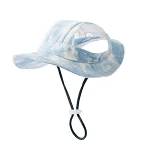 Chapeau de soleil en denim pour animaux chats chiens avec trous pour oreilles et lanière.