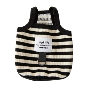 Summer black and white striped pet vest breathable dog clothes with leash D-ring for cats