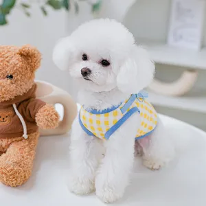 Carino gilet a quadri giallo vestiti estivi per cani gatti piccoli cuccioli abbigliamento pet