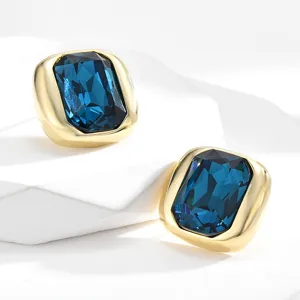 Pendientes de Botón de Cristal Cuadrado Geométrico Retro Francés Con Poste de Plata de Ley 925 Cobre Joyería de Moda para Mujeres