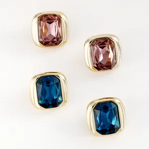 Pendientes de tuerca de cristal cuadrados estilo europeo para mujer, joyería geométrica principal