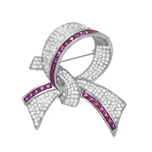 Elegant crystal ribbon brooch for women, luxury rhinestone coat pin and fashion corsage.