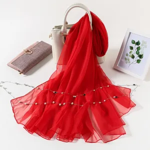 Women Large Solid Color Polyester Chiffon Scarf Lightweight Breathable Sun Protection Shawl Summer Fashion Wraps