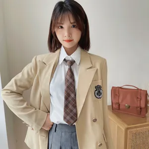Japanese style JK plaid necktie set women short pre-tied tie outfit school uniform accessories