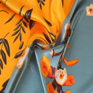 Exquisite silk satin floral scarf detail, color-blocked square shawl for summer protection.