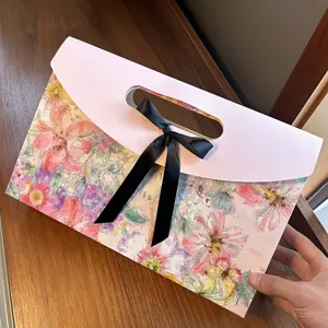 Envelope Gift Box With Bow Ribbon High End Cardboard Packaging Box For Scarf Shawl Towel Wedding Party Gift Wrapping