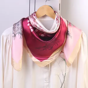 Hangzhou Silk 90cm Large Square Scarf Fashion Travel Sun Protection Satin Shawl