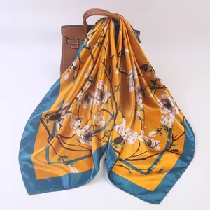 Satin Square Scarf For Women Elegant Floral Print Large Silk Feel Neck Scarf Fashion Daily Head Wrap Shawl