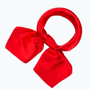 Red satin scarf for women, elegant solid color neckerchief and hair band for daily wear.