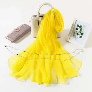 Yellow chiffon scarf thin sun protection shawl large size breathable elegant draped neck accessory