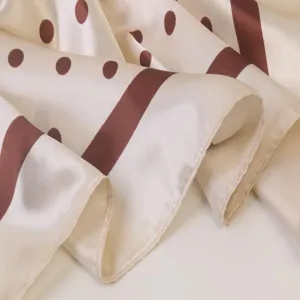 Luxury 90cm Silk Satin Square Scarf Brown Polka Dot Headscarf Elegant Sunscreen Shawl