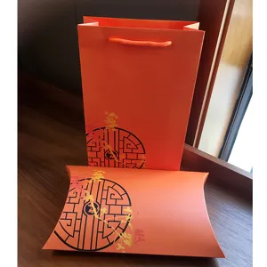 Orange paper gift bag and pillow box set for scarf packaging elegant gift presentation