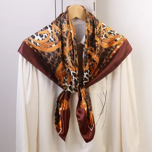 Leopard chain print square silk scarf 90cm women luxury fashion versatile shawl neckerchief