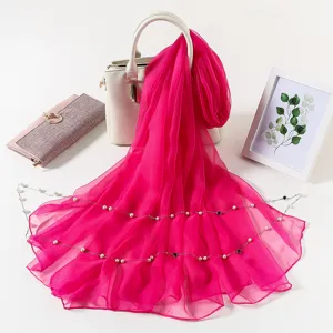 Solid color ice silk large size scarf, women's summer thin breathable chiffon sun protection.