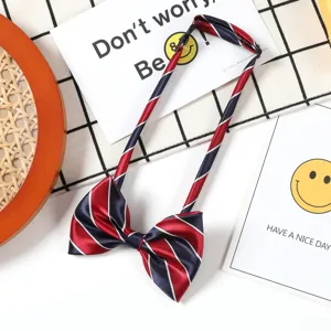 Kids red and blue striped bow tie set, children uniform necktie with adjustable strap, cute.