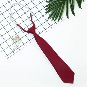 Red pre-tied tie short necktie accessory for women and kids daily wear outfit details view.