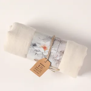 Beige cotton linen scarf rolled with lotus wrap, elegant solid winter shawl for women.