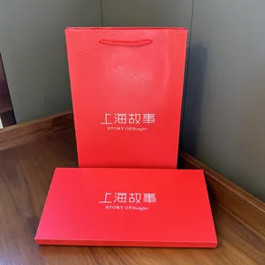 Red silk scarf gift box set with paper bag packaging, perfect for mother day and holiday presents.