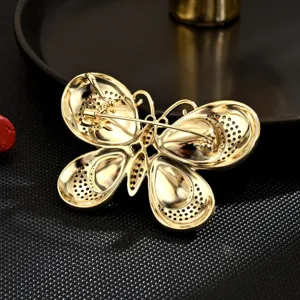 Gold-plated metal 3d butterfly brooch pin, elegant fashion clothing accessory for women stylish.