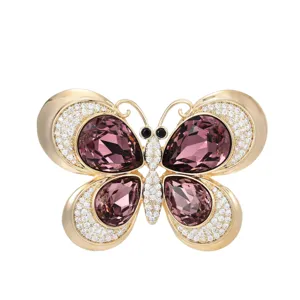 Luxury Crystal Butterfly Brooch Women Gold Tone Purple Rhinestone Animal Pin Jewelry Main